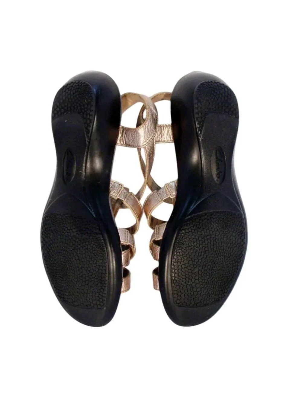 CLARKS Shelba Jacoby Metallic Gold Leather Fisherman Sandals 41/9.5 WIDE - Picture 2 of 7